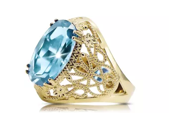Anneau Aigue-marine Or jaune 14 carats Artisanat vintage vrc074y